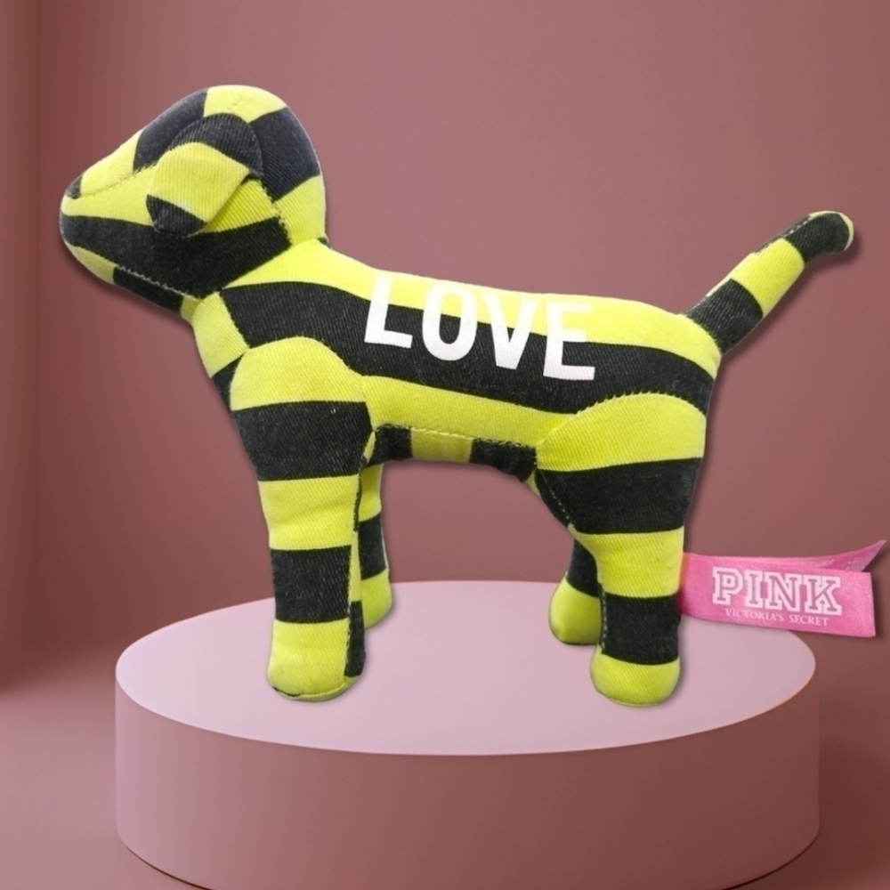 Victoria's Secret PINK Mini Dog Plush Collectible Dog Yellow Black Striped puppy